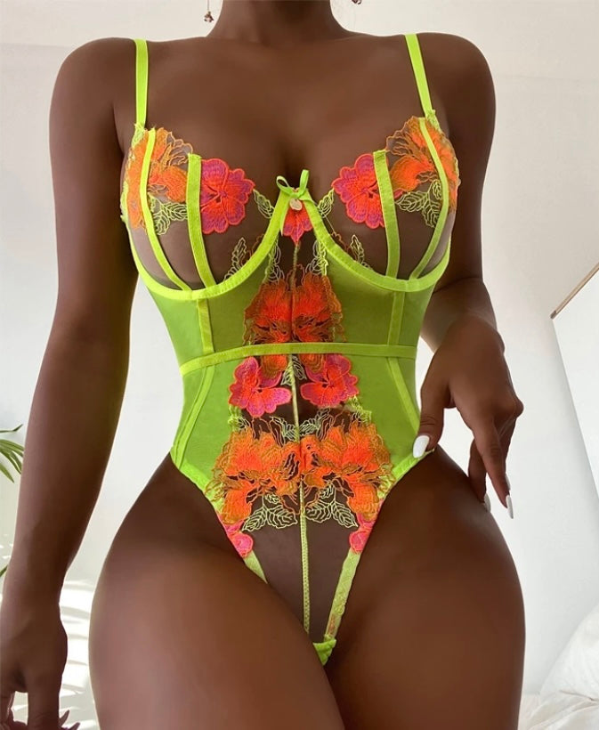 Floral lingerie body suit