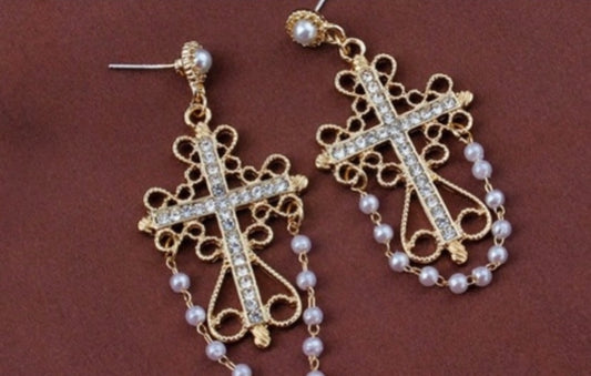 Cross Pearl earrings